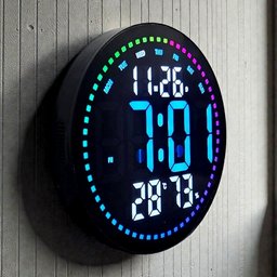 ساعة حائط رقمية ذكية دائرية LED بتقنية البلوتوث مع ريموت كنترول وعرض للحرارة والرطوبة والتقويم Smart Circular LED Digital Wall Clock with Bluetooth, Remote Control, Temperature, Humidity & Calendar