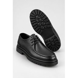 حذاء MUGGO WALTON رجالي كاجوال كلاسيكي برباط جلد طبيعي ونعل سميك - أسود Muggo WALTON Men's Genuine Leather Lace-Up Casual Classic Shoes with Chunky Sole - Black