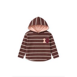 تي شيرت مخطط بغطاء رأس للأطفال 3-10 سنوات - لون بنفسجي داكن Striped Hooded Seasonal T-Shirt for Kids 3-10 Years - Plum