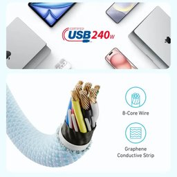 أنكر زولو كابل شحن سريع يو إس بي سي إلى يو إس بي سي بقدرة 240 واط بطول 1 متر Anker Zolo USB-C to USB-C 240W Fast Charging Cable 1m