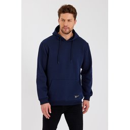 سويت شيرت رجالي بغطاء رأس وجيب كانجارو، مبطن بالقطن - كحلي Men's Cotton-Lined Hooded Sweatshirt with Kangaroo Pocket - Navy Blue
