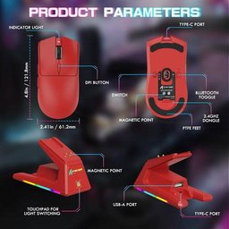 فأرة ألعاب لاسلكية أتاك شارك اكس 1 - Attack Shark X1 Red Attack Shark X1 Wireless Gaming Mouse – Red