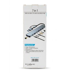 موزع منافذ USB احترافي جداً متعدد 7×1 لجميع الأجهزة.. هواتف، لابتوب، تجميعات، بلاي ستيشن، اكس بوكس، بمنفذين للربط Type-C وUSB BYL-2217TU 7-in-1 Universal Hub Adapter - Dual Input USB 3.0 & USB-C Multiport Splitter with USB 3.0, USB 2.0, USB-C DC Ports