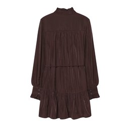 تونيك بني أنيق بلمسة حريرية وتفاصيل مكشكشة Long Tunic
