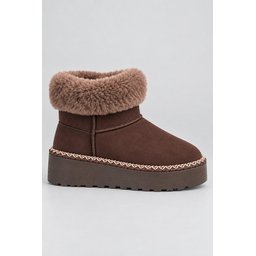 حذاء شتوي نسائي Muggo NELİS مبطن بالفرو - بني Muggo NELİS Women's Winter Ankle Boots - Brown