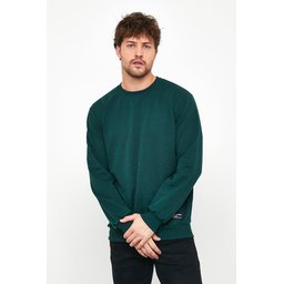 سويت شيرت رجالي بيزك بياقة دائرية أخضر داكن Men's Dark Green Basic Crew Neck Sweatshirt
