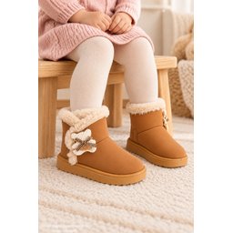 Muggo TOFFE حذاء بوت شتوي بناتي مبطن بالفرو مع فيونكة - توباكو Muggo TOFFE Girls' Winter Fur-Lined Boots with Bow Detail - Tobacco