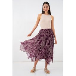 تنورة نسائية شيفون تُل غير متماثلة 8061 - لون بنفسجي Women's Asymmetrical Tulle Chiffon Skirt 8061 - Plum
