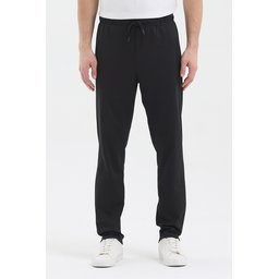 بنطلون رياضي رجالي جوغر أسود بقصة مستقيمة مع جيوب بسحاب Men's Black Jogger Sweatpants with Zipper Pockets, Elastic Waist, Straight Leg