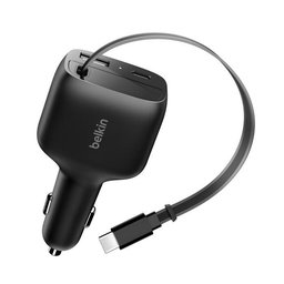 بوست جارج شاحن سيارة بقدرة ٧٥ واط مع كابل يو إس بي-سي قابل للسحب BoostCharge Retractable Car Charger 75W