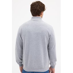 سويتشيرت رجالي رمادي بياقة قائمة وسحاب نصفي، قصة عادية من القطن المخلوط Men's Grey Standard Fit Cotton Blend Half-Zip Stand-Up Collar Sweatshirt