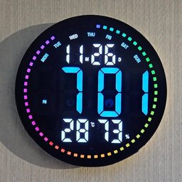 ساعة حائط رقمية ذكية دائرية LED بتقنية البلوتوث مع ريموت كنترول وعرض للحرارة والرطوبة والتقويم Smart Circular LED Digital Wall Clock with Bluetooth, Remote Control, Temperature, Humidity & Calendar