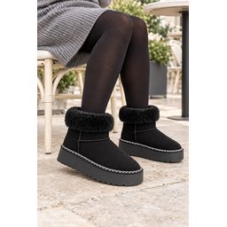 بوت نسائي شتوي يومي Muggo NELİS بفرو داخلي وحول الكاحل - أسود Muggo NELİS Women's Daily Winter Ankle Boots with Inner and Ankle Fur - Black