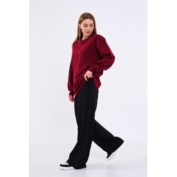 سويت شيرت نسائي أوفر سايز بيزك بياقة دائرية قطني - خمري Women's Oversize Basic Cotton Crew Neck Sweatshirt - Burgundy