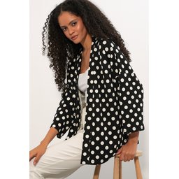 كيمونو نسائي منسوج منقط 5996 - أسود Women's Knitted Polka Dot Kimono 5996 - Black
