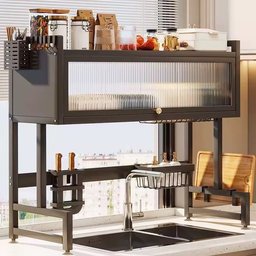 سلة صحون حوضين باب شفاف Double-Basin Dish Rack with Transparent Door