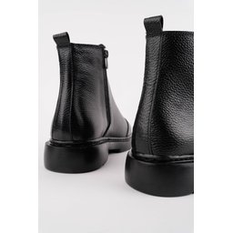 حذاء تشيلسي رجالي Muggo DRAKO من الجلد الطبيعي بسحاب مزدوج - أسود Muggo DRAKO Genuine Leather Double Zipper Men's Chelsea Boots - Black