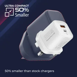 شاحن جداري بروميت باور بورت 33 بقدرة 33 واط بتقنية GaN مع منفذي تايب سي و USB-A Promate PowerPort-33 33W Power Delivery GaNFast™ Charging Adapter