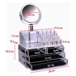 منظم مكياج بثلاثة ادراج مع مرآة Acrylic Cosmetic Organizer 