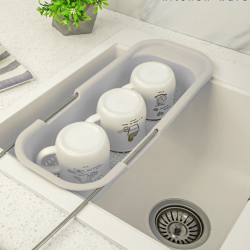مصفاة بلاستيك لتجفيف الأكواب Sliding Sink Dish Drainer