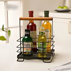 حامل زجاجات بمقبض خشبي Bottle Holder Rack with Wooden Handle