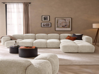 أريكة تايلا المريحة والمجعّدة ذات الأربعة مقاعد مع مسند قدم Comfortable and curly Tayla four-seater sofa with footstool