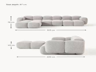 أريكة تايلا المريحة والمجعّدة ذات الأربعة مقاعد مع مسند قدم Comfortable and curly Tayla four-seater sofa with footstool