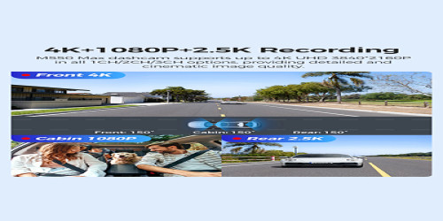 كاميرا داش كام M550 ماكس 3 قنوات 4K مع بطاقة TF سعة 64 جيجابايت DashCam M550 Max 3 Channels 4k with 64GB TF card