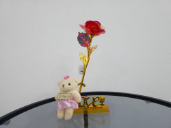 ورد مطلي بماء الذهب عيار 24K لون احمر GOLDEN ROSE 24K RED COLOR