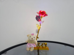 ورد مطلي بماء الذهب عيار 24K لون احمر GOLDEN ROSE 24K RED COLOR