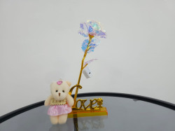 ورد مطلي بماء الذهب عيار 24K لون سمائي GOLDEN ROSE 24K SKY COLOR