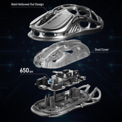 غرافاستار ميركوري إم١ برو دبليو إس إم_سي إن باتل وورن سيلفر ميست ماوس لاسلكي Gravastar Mercury M1 Pro Wsm_CN Battle Worn Silver Mist Wireless Mouse