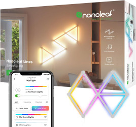 Nanoleaf Lines WiFi Smart RGBW 16M+ Color LED Dimmable Gaming + مجموعة بداية المثلث الصغير 5 لوحات Nanoleaf Lines WiFi Smart RGBW 16M+ Color LED Dimmable Gaming + Mini Triangle Starter Kit 5 Panels