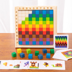 لعبة بازل مكعبات ملونة تعليمية Wooden Building Blocks Board Toy