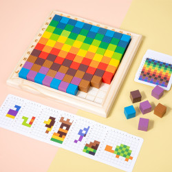 لعبة بازل مكعبات ملونة تعليمية Wooden Building Blocks Board Toy