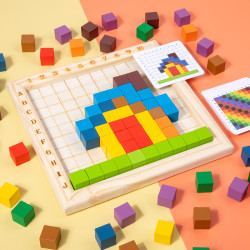 لعبة بازل مكعبات ملونة تعليمية Wooden Building Blocks Board Toy