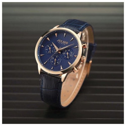 ساعة رجالية من جوليوس الكورية دائرية  ذهبية سير جلد ازرق مع مينا زرقاء JULIUS Watch for Men - Analog Display, Leather Band
