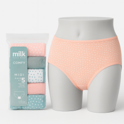 باكيت 5 قطع لباس داخلي نسائي خصر ميدي بطانة خاولي قطن طبيعي 100% MIDI COMFY 08 PACK/5