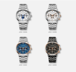 ساعة رجالية من جوليوس الكورية دائرية ذهبي سير ستين ستيل اسود مع مينا سوداء JULIUS Watch for Men - Analog Display, Stainless Steel Band - Black