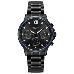 ساعة رجالية من جوليوس الكورية دائرية سوداء سير ستين ستيل اسود مع مينا سوداء JULIUS Watch for Men - Analog Display, Stainless Steel Band - Black