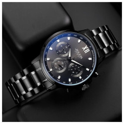 ساعة رجالية من جوليوس الكورية دائرية سوداء سير ستين ستيل اسود مع مينا سوداء JULIUS Watch for Men - Analog Display, Stainless Steel Band - Black