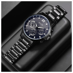 ساعة رجالية من جوليوس الكورية دائرية سوداء سير ستين ستيل اسود مع مينا سوداء JULIUS Watch for Men - Analog Display, Stainless Steel Band - Black