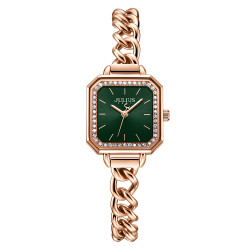ساعة نسائية من جوليوس الكورية مربعة ذهبية وسير ستين ستيل ذهبي ومينا خضراء JULIUS Watch for Women - JA-1292 - Analog , Stainless Steel - Rose Gold