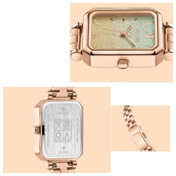 ساعة نسائية من جوليوس الكورية مستطيلة ذهبية وسير جلد ازرق ومينا ازرق JULIUS Watch for Women JA-1387 - Analog, Leather - Light Blue