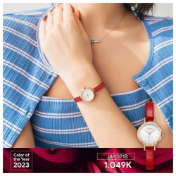 ساعة نسائية من جوليوس الكورية دائرية ذهبية سير جلد احمر مع مينا بيضاء JULIUS Watch for Women JA-1371 - Analog, Leather - Red