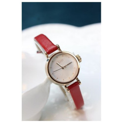 ساعة نسائية من جوليوس الكورية دائرية ذهبية سير جلد احمر مع مينا بيضاء JULIUS Watch for Women JA-1371 - Analog, Leather - Red