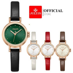 ساعة نسائية من جوليوس الكورية دائرية ذهبية سير جلد احمر مع مينا بيضاء JULIUS Watch for Women JA-1371 - Analog, Leather - Red