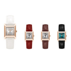 ساعة نسائية من جوليوس الكورية جاي اي1369 دي  مربعه ذهبيه بسوار اسود ومينا فيروزي JULIUS Watch JA-1369D for Women - Analog, Leather - Black