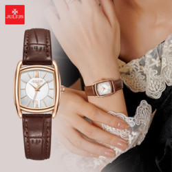 ساعة نسائية من جوليوس الكورية  جاي اي 1364 بي مستطيله ذهبيه سير جلد احمر ومينا بيضاء JULIUS Watch for Women JA-1364 - Analog, Leather - Red