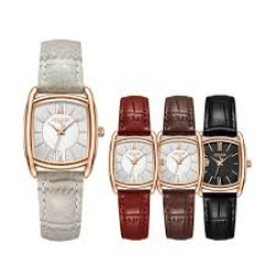 ساعة نسائية من جوليوس الكورية  جاي اي 1364 بي مستطيله ذهبيه سير جلد احمر ومينا بيضاء JULIUS Watch for Women JA-1364 - Analog, Leather - Red
